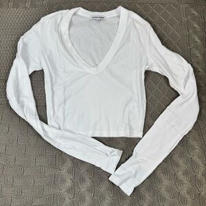 Cotton Citizen White Scoop Neck Long Sleeve Verona Crop Top Shirt USA Brand XS
